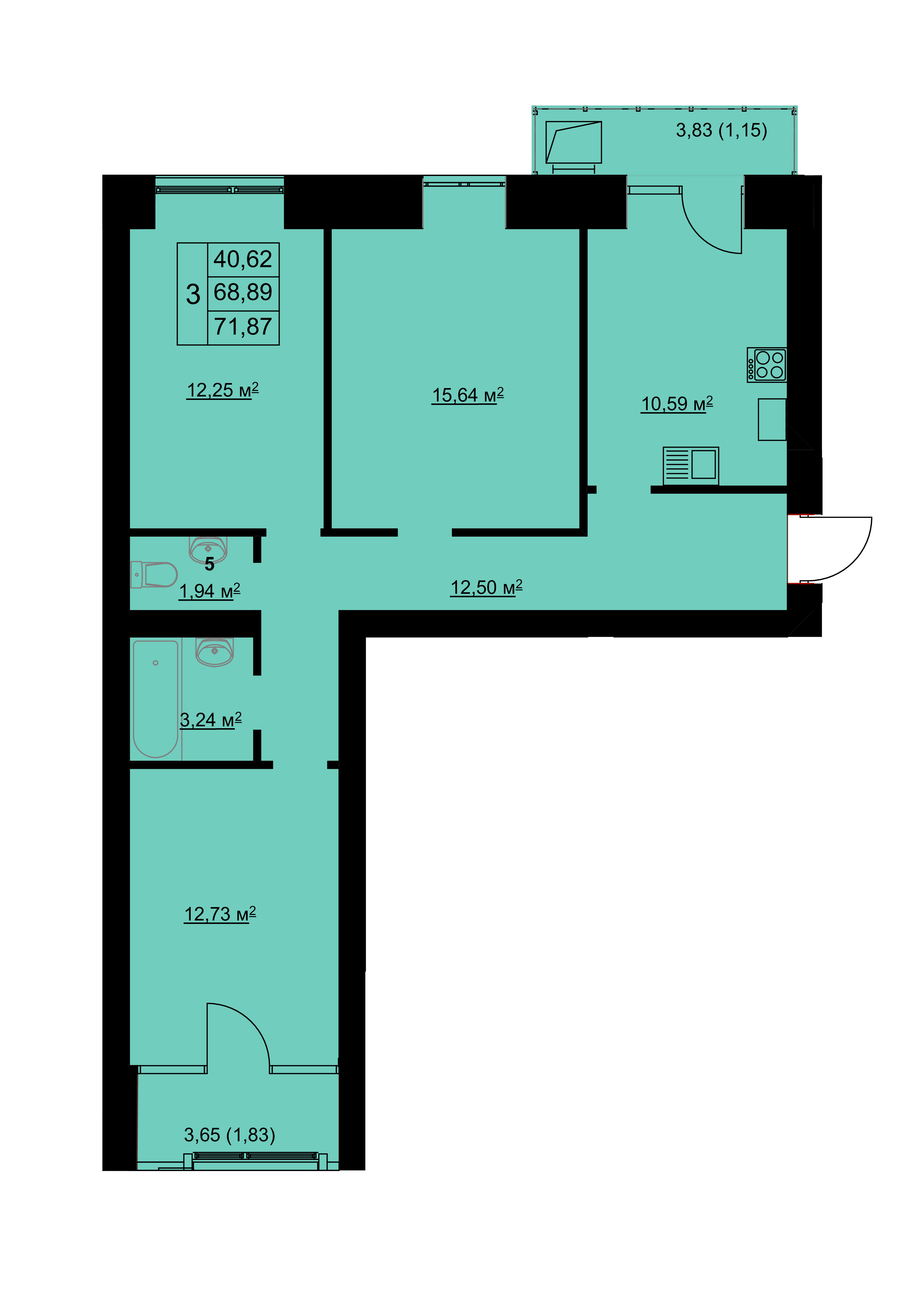 1-комн. 39,84 м2