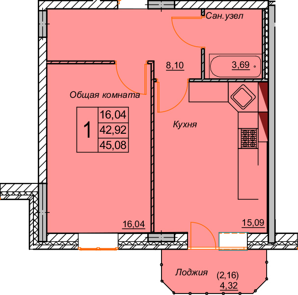 1-комн. 39,84 м2