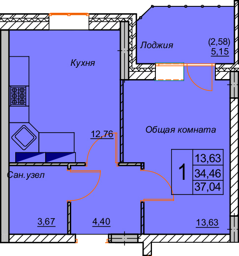 1-комн. 39,84 м2