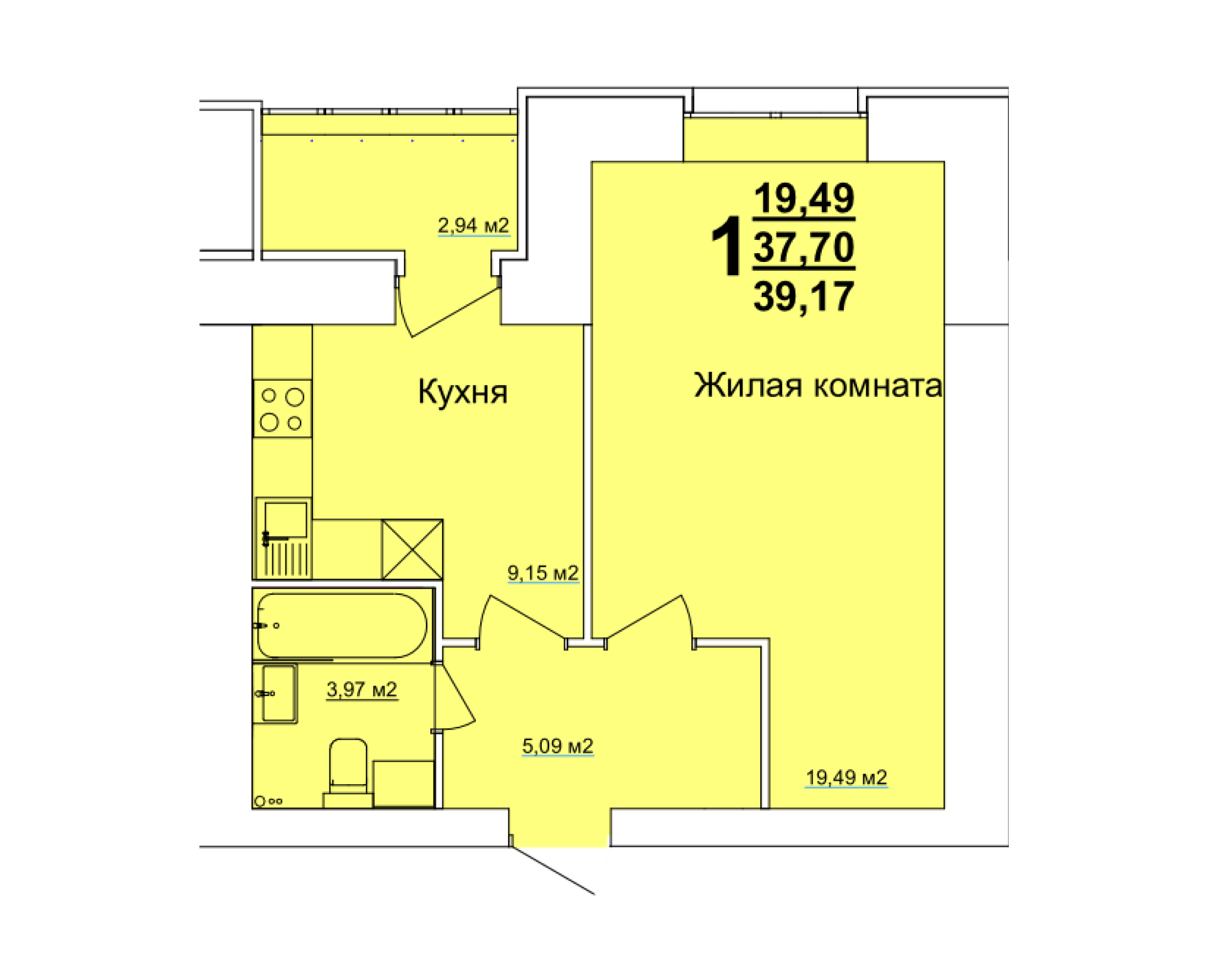 1-комн. 39,84 м2