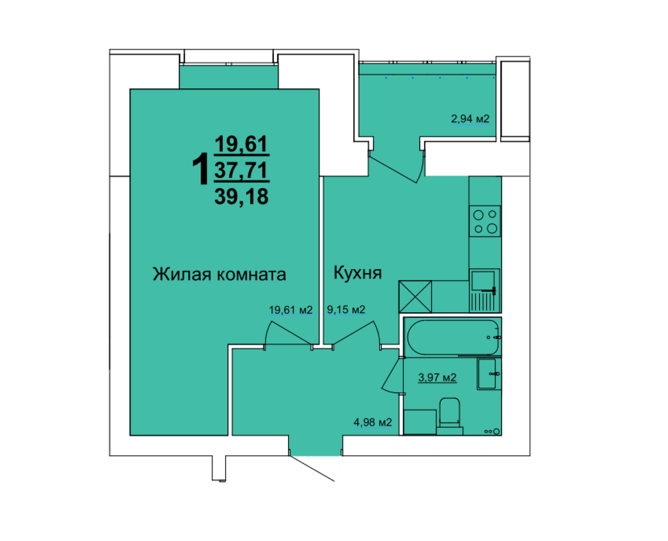 1-комн. 39,84 м2
