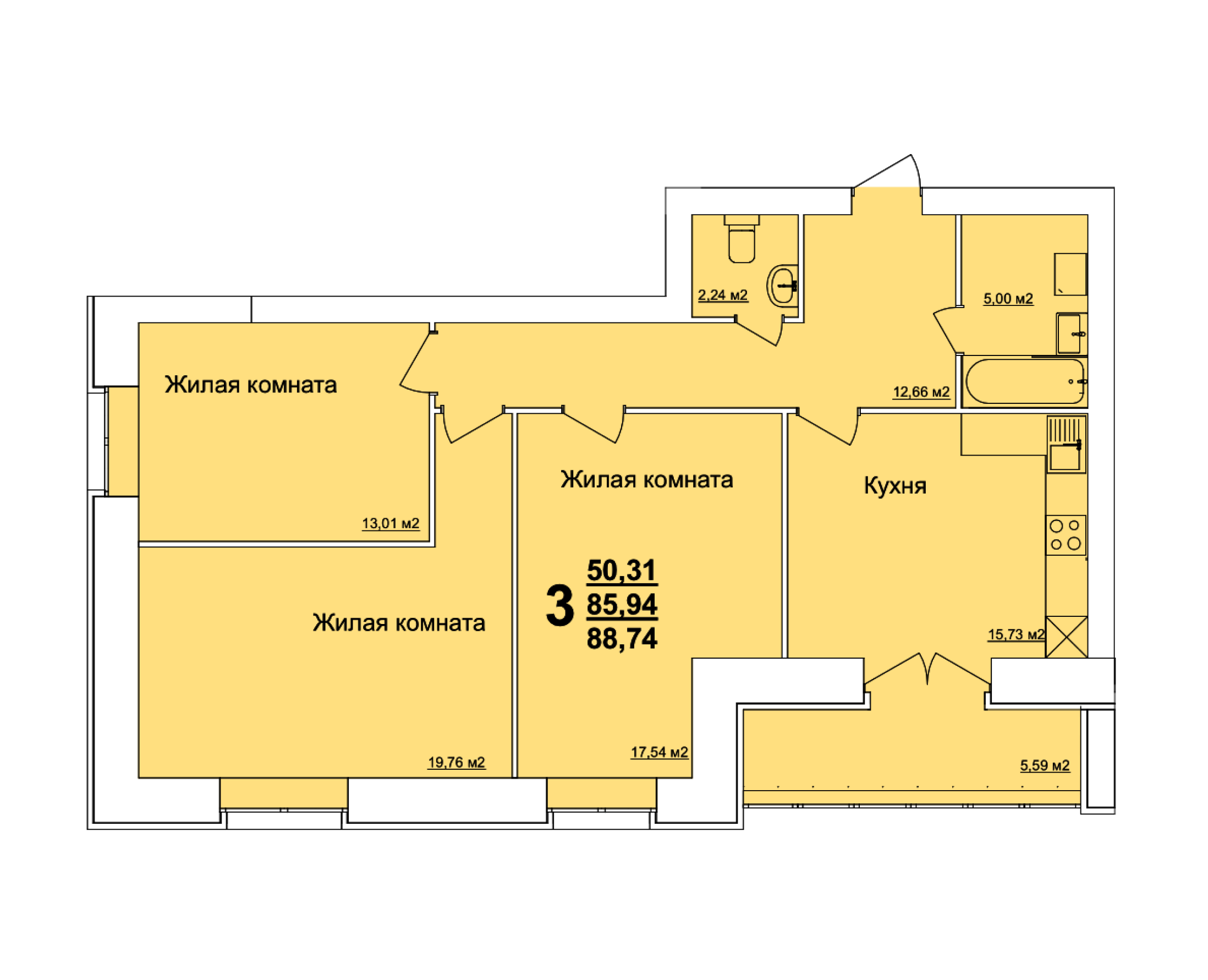 3К 88,74 м2