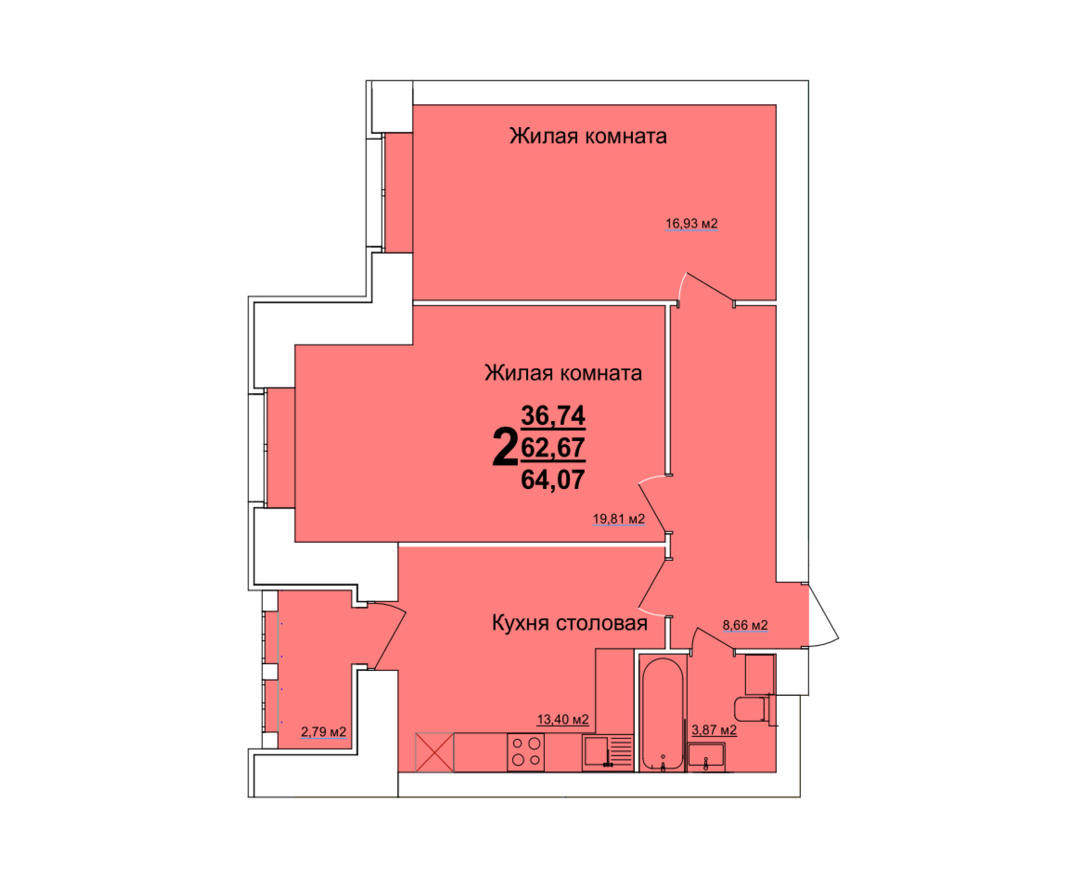 2К 64,07 м2
