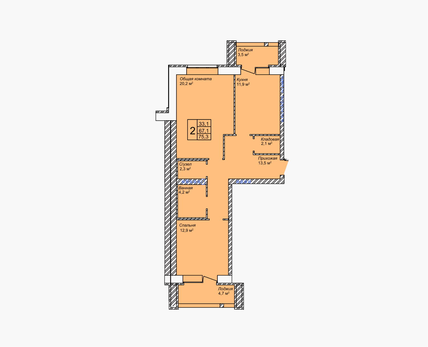 2К 75,3 м2